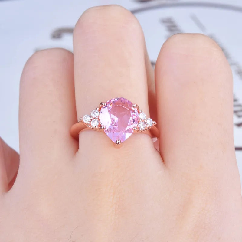 Radiant Dream Pink Rhinestone Drop Ring