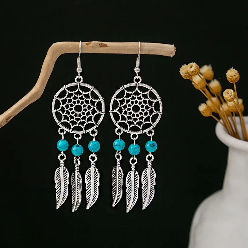 Bohemian Blue Turquoise Tassel Earrings