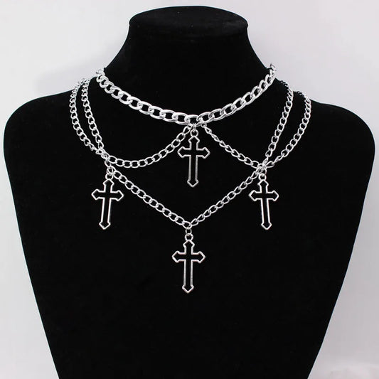 Rebel Cross Punk Choker Necklace