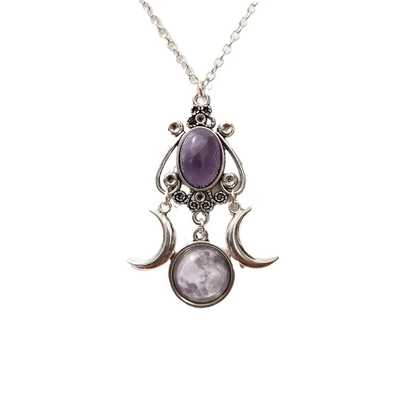 Celestial Triple Goddess  Amethyst Necklace